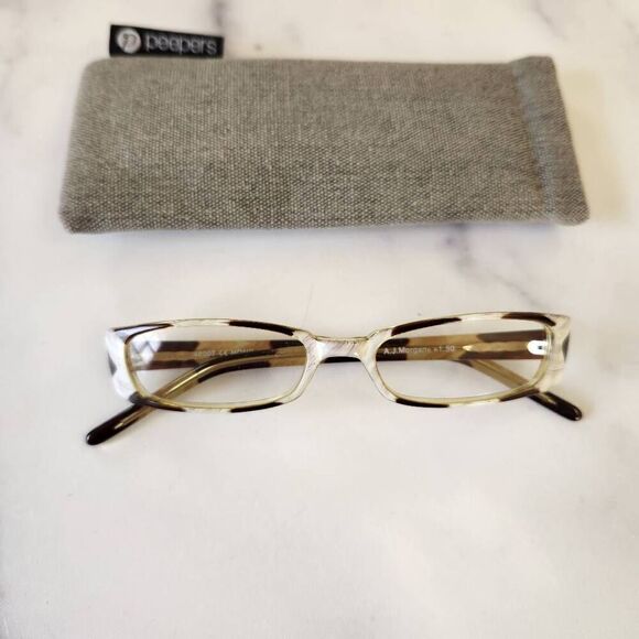 A.J. Morgan reading eyeglasses 1.50 striped impression white brown peepers tort - Picture 1 of 5
